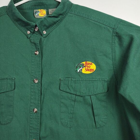 Bass Pro Shops Button-Up Shirt Men's XXL Green Embroidered Logo Long Slvs - Picture 3 of 9